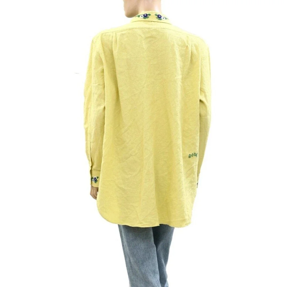 Bode Beaded Chicory Long Sleeve Shirt Top Buttondown Floral Cotton M 272572